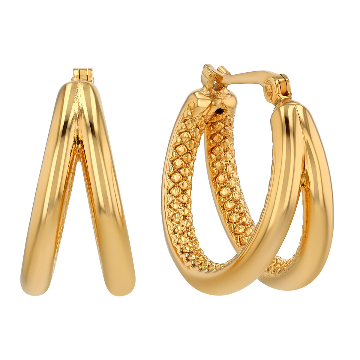 Yellow Gold Double Hoop Earrings, 15 mm