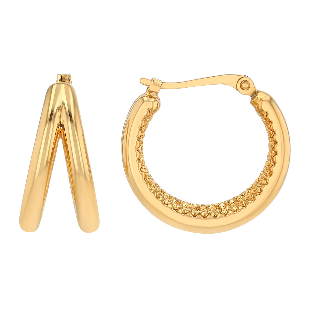 Yellow Gold Double Hoop Earrings, 15 mm