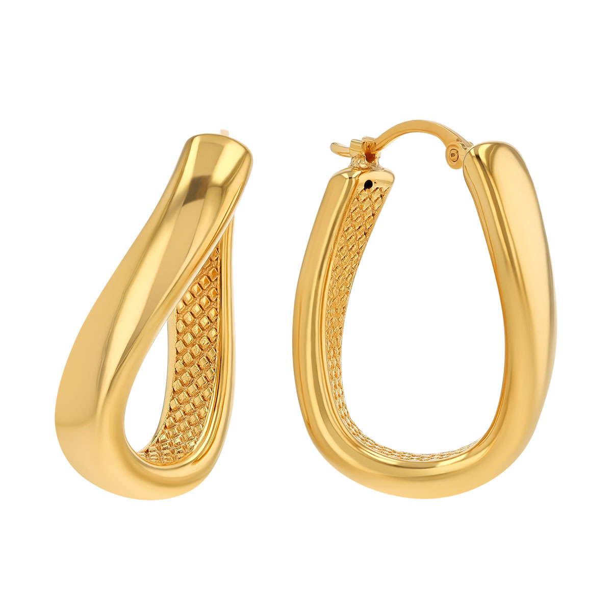 Yellow Gold Twisted Offset Hoop Earrings, 25 mm