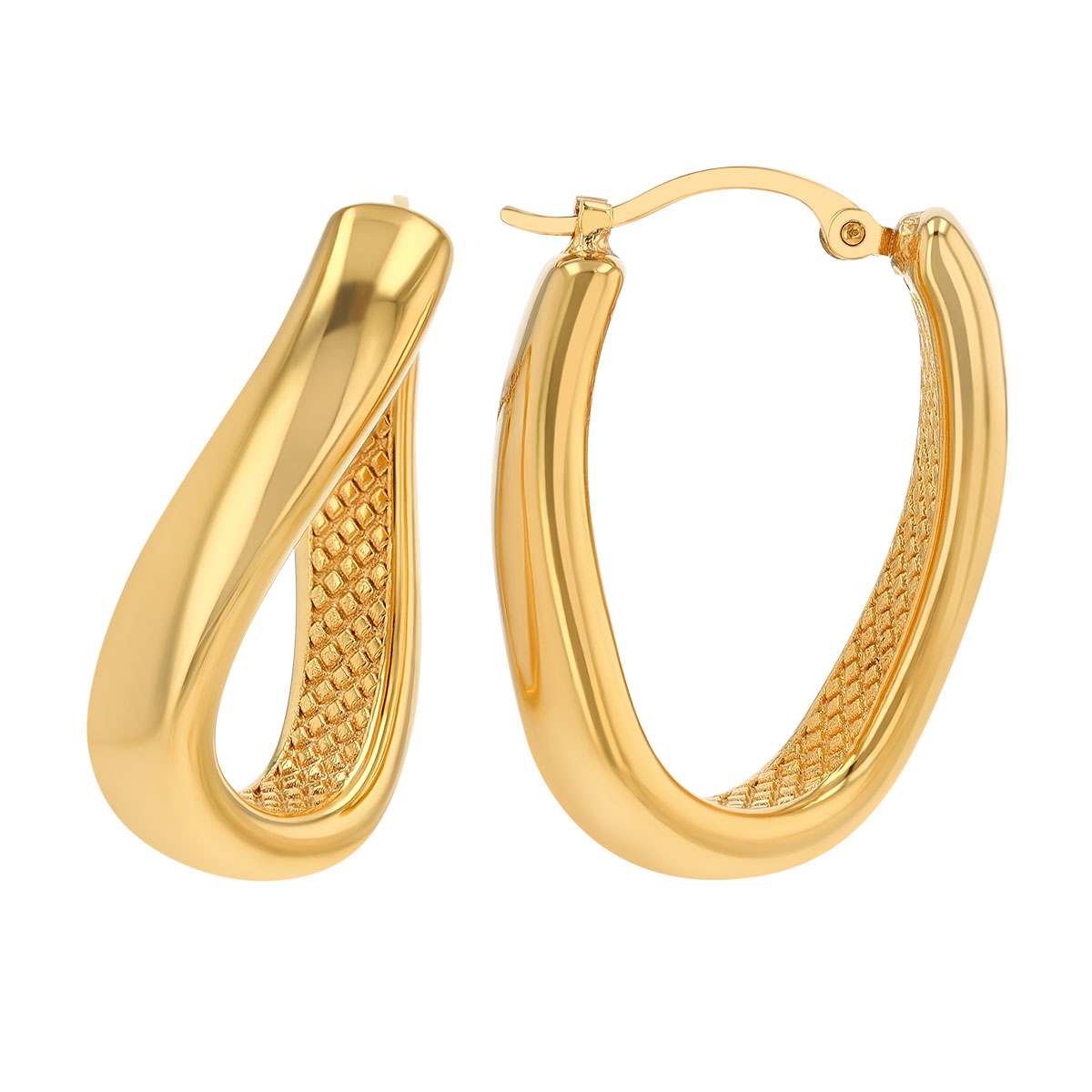 Yellow Gold Twisted Offset Hoop Earrings, 25 mm