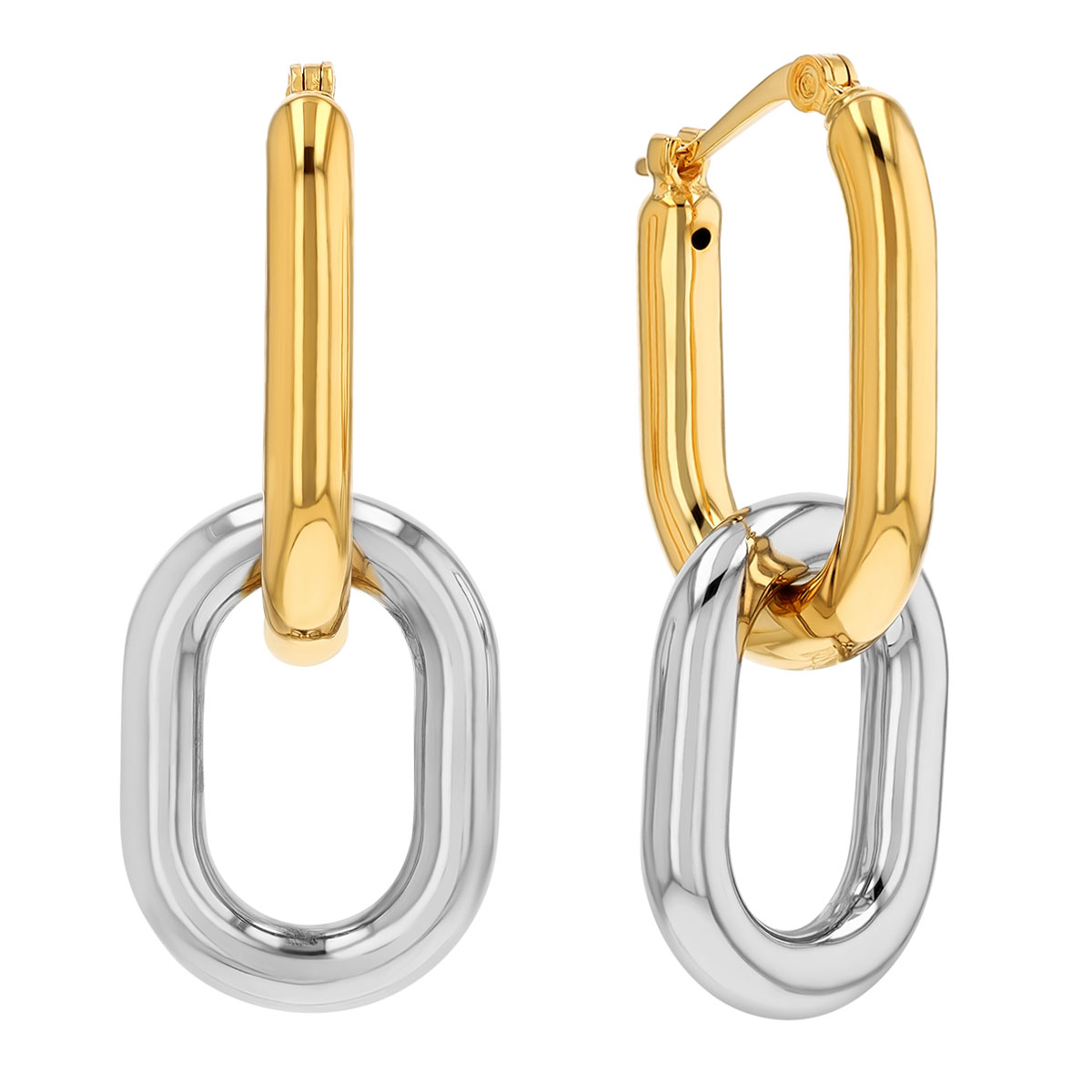 Yellow & White Gold Two Tone Oval Interlocking Drop Earrings, Small