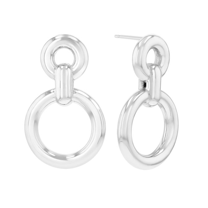 Sterling Silver Round Link Drop Earrings