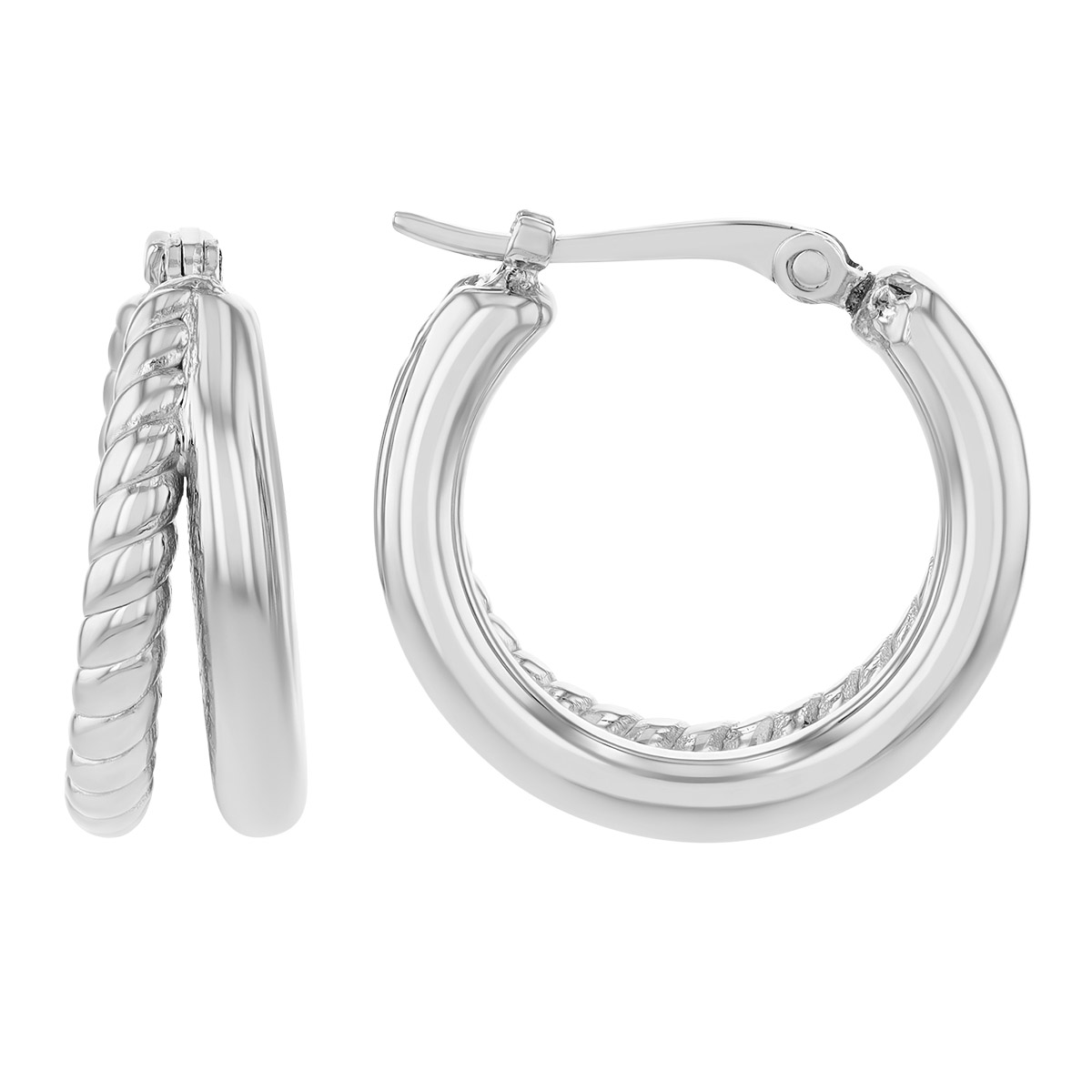 Sterling Silver Smooth & Twist Double Hoop Earrings