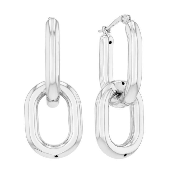 Sterling Silver Double Oval Link Dangle Earrings