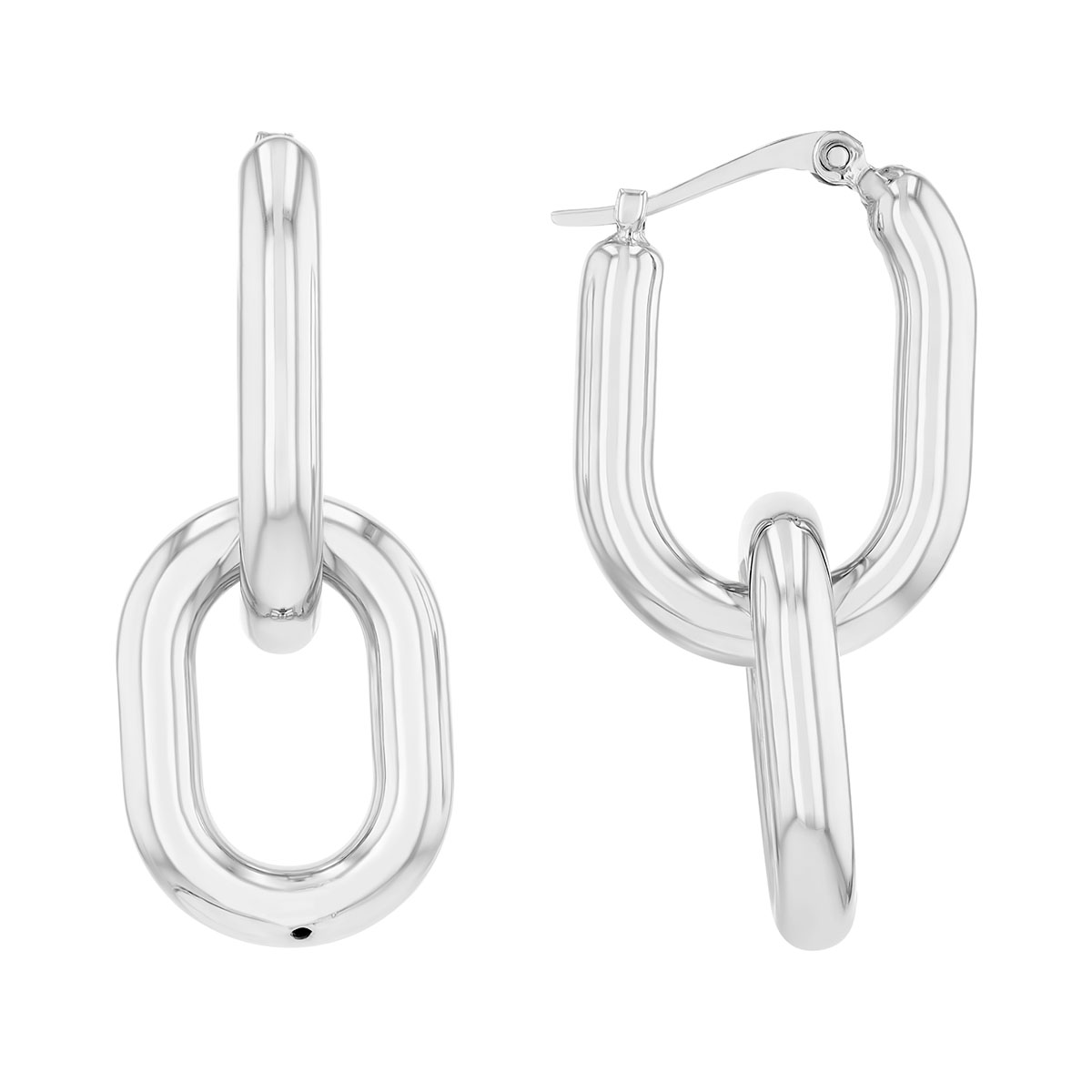Sterling Silver Double Oval Link Dangle Earrings
