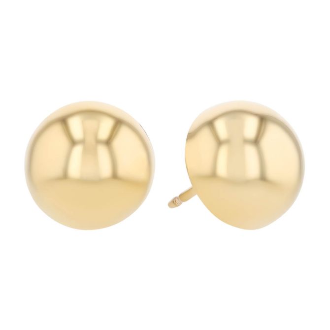 Yellow Gold Domed Button Stud Earrings, 10 mm