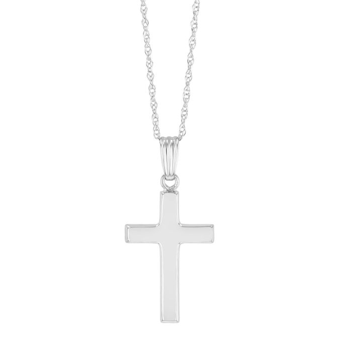 White Gold Simple Cross Pendant, 18"