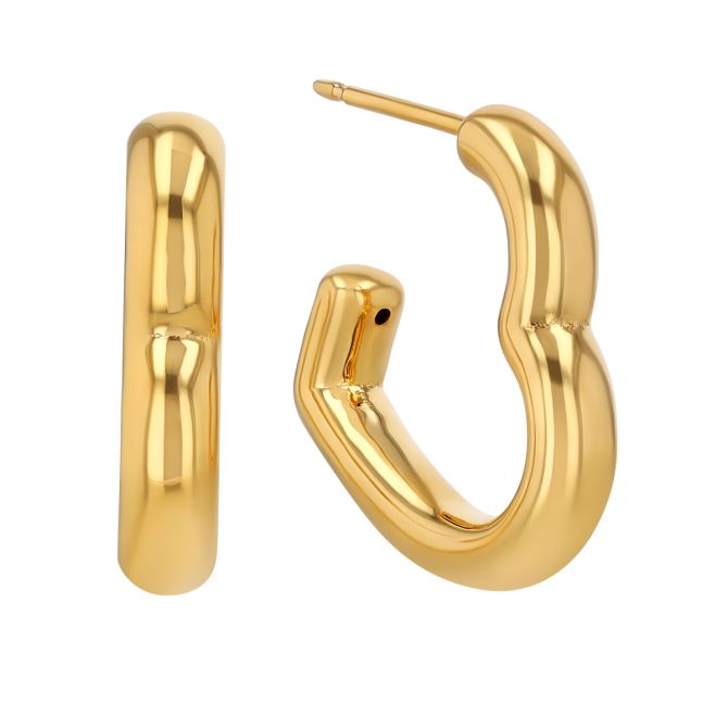 Yellow Gold Small Heart Shaped Open Hoop Earrings, 17 mm