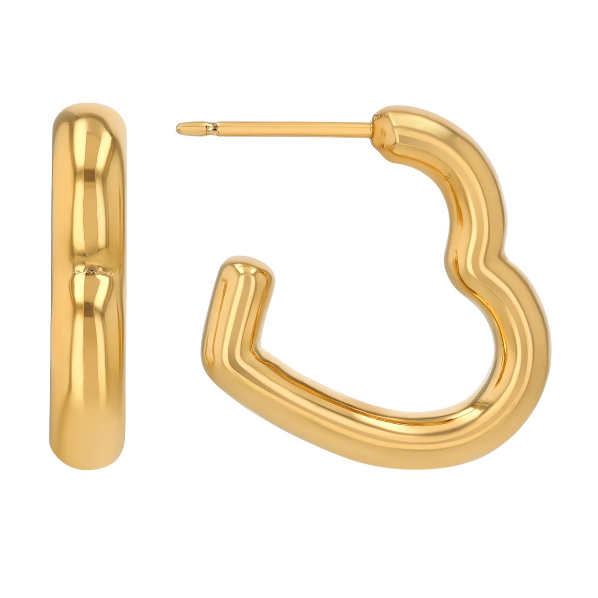 Yellow Gold Small Heart Shaped Open Hoop Earrings, 17 mm