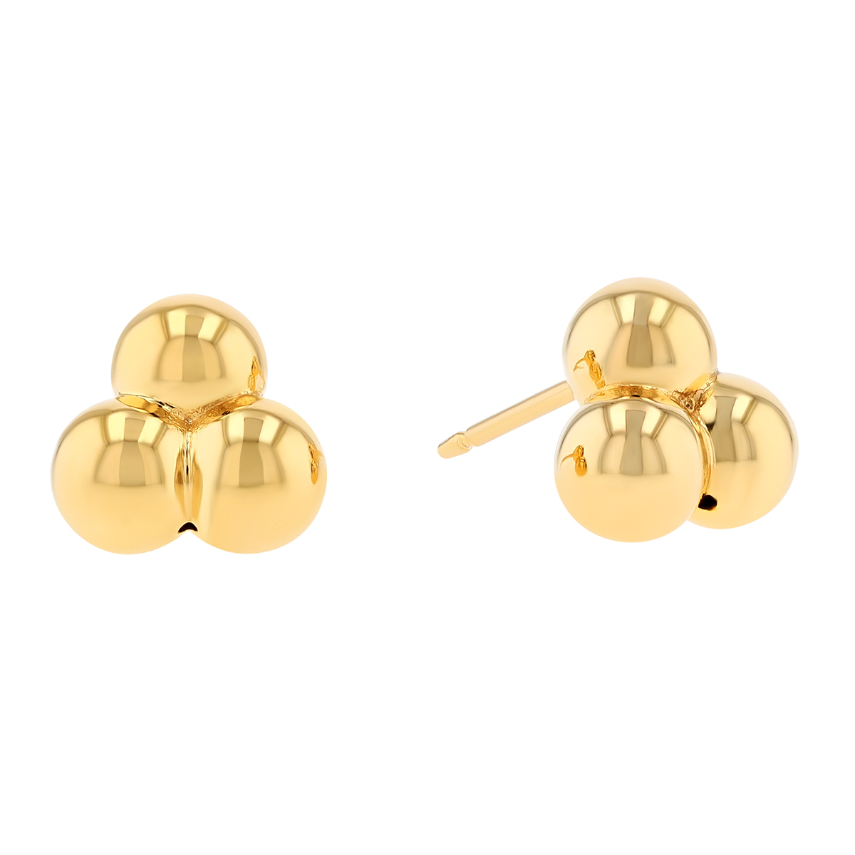 Yellow Gold Beaded Trio Stud Earrings