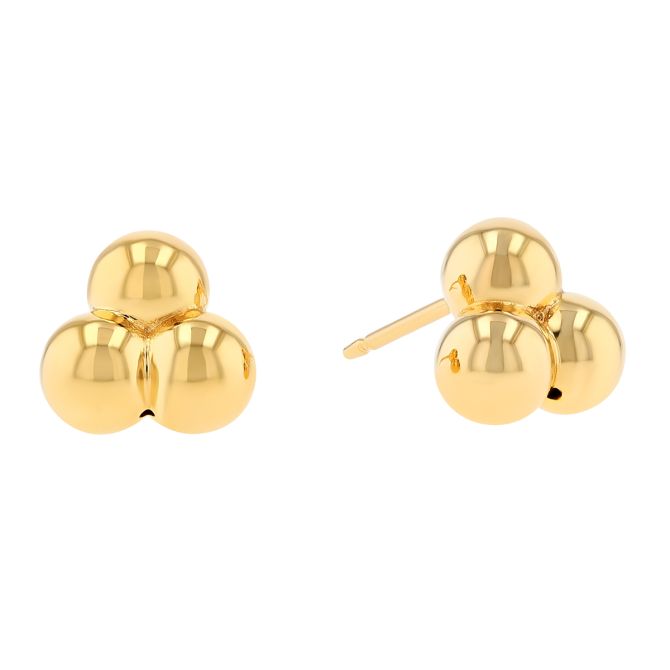 Yellow Gold Beaded Trio Stud Earrings