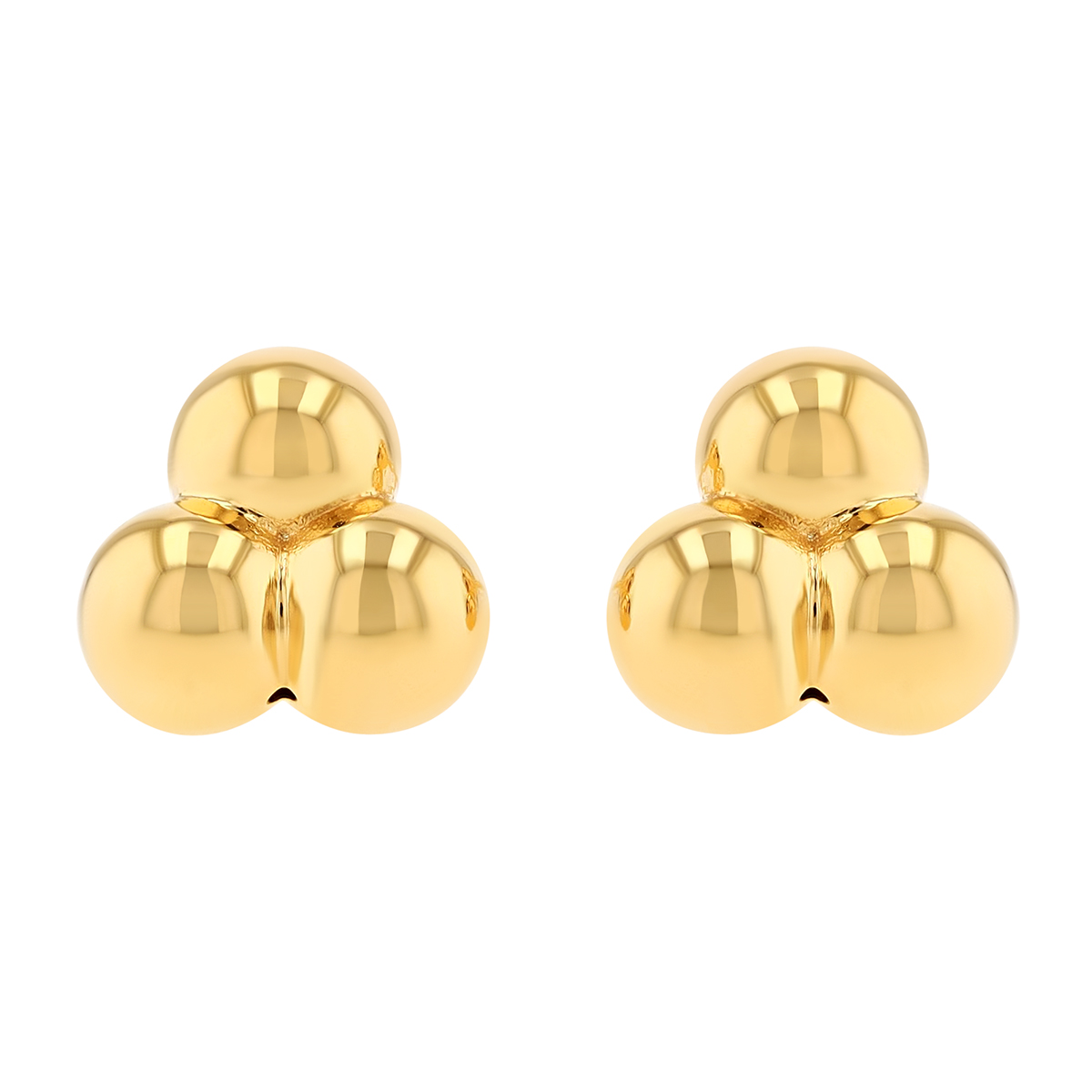 Yellow Gold Beaded Trio Stud Earrings
