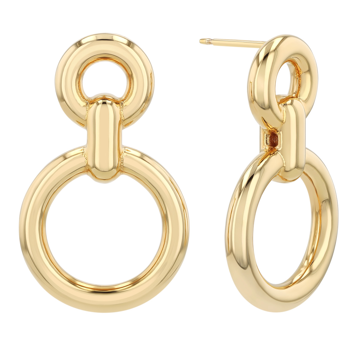 Yellow Gold Open Circle Link Drop Earrings