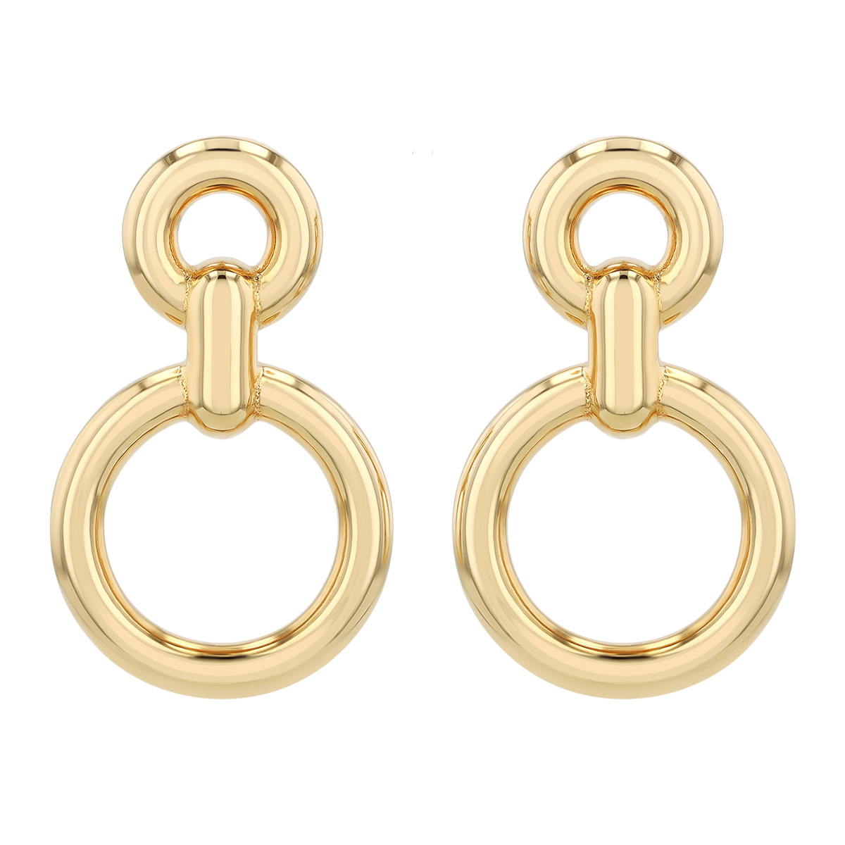Yellow Gold Open Circle Link Drop Earrings