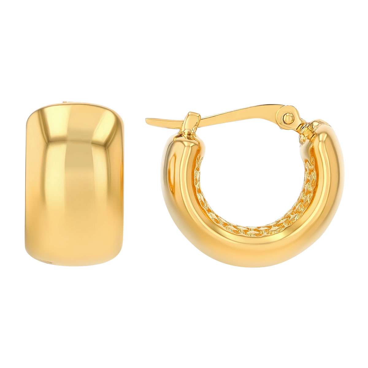 Yellow Gold Flat Chubby Huggie Hoop Earrings
