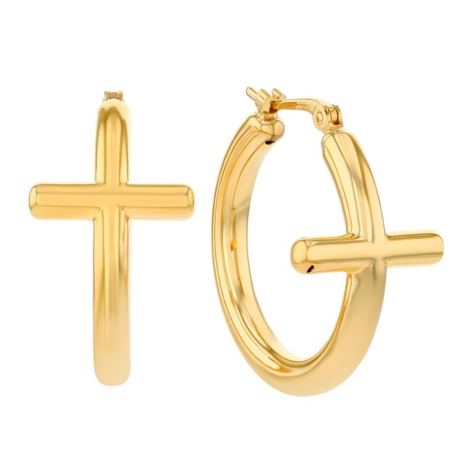 Yellow Gold Cross Hoop Earrings