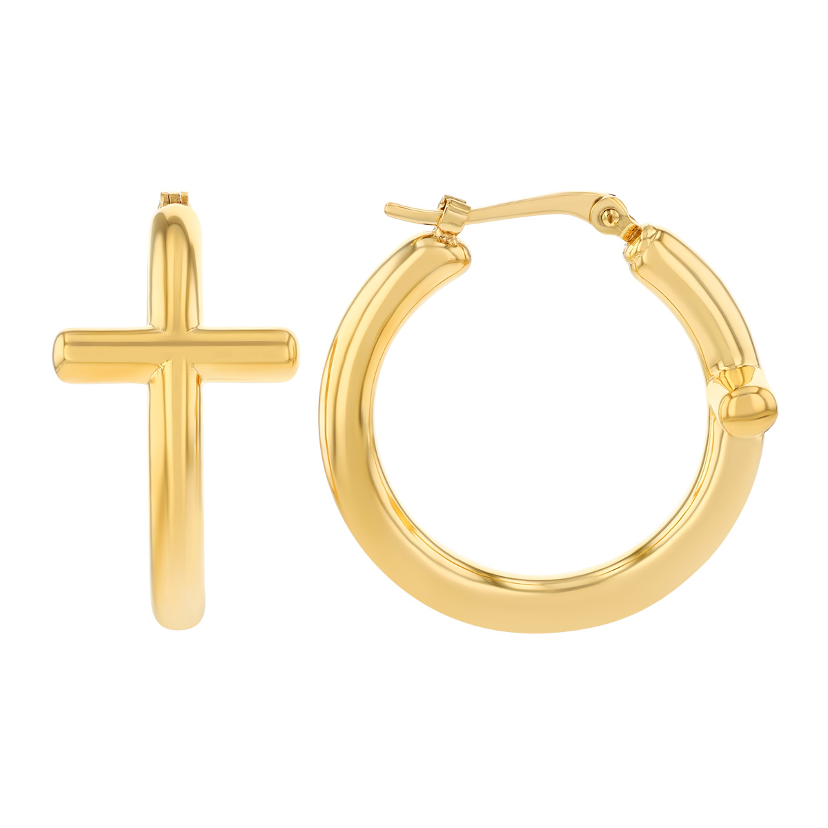 Yellow Gold Cross Hoop Earrings
