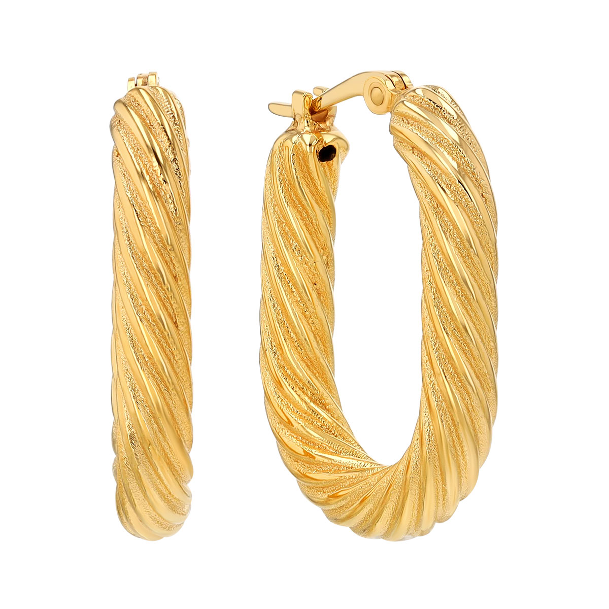 Yellow Gold Spiral Twist Oval Hoop Earrings, 21 mm