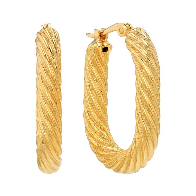 Yellow Gold Spiral Twist Oval Hoop Earrings, 21 mm