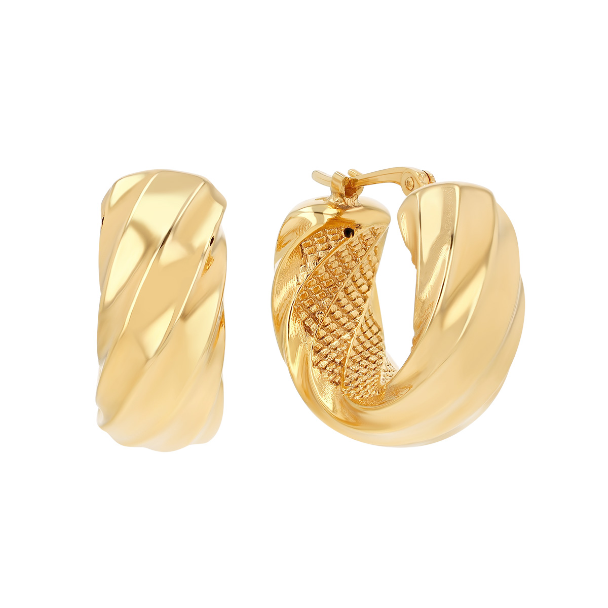Yellow Gold Swirl Huggie Hoop Earrings