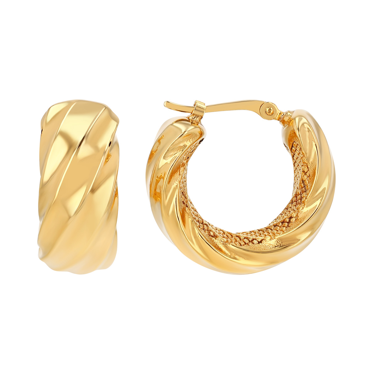 Yellow Gold Swirl Huggie Hoop Earrings
