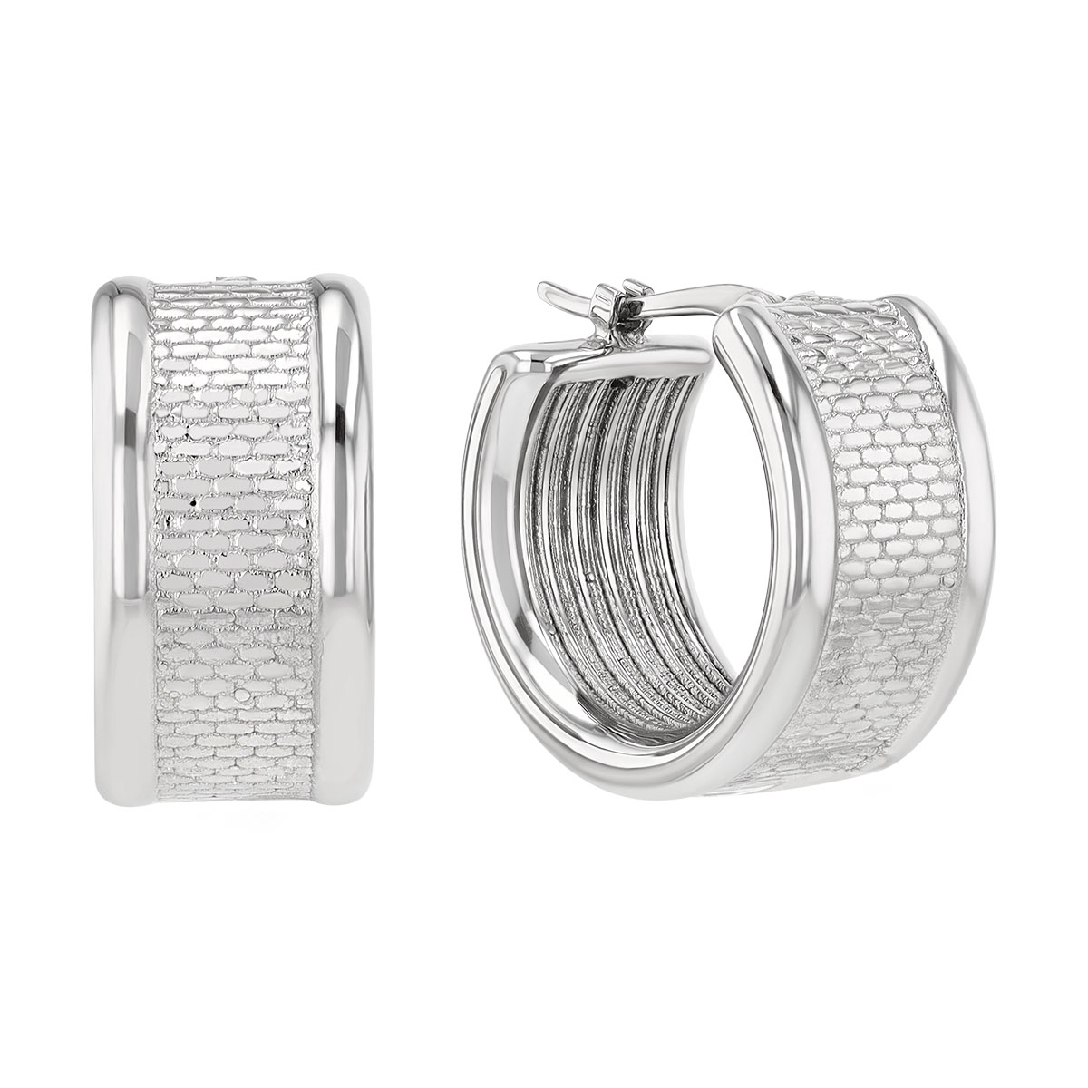 Sterling Silver Brick Pattern Hoop Earrings, 15 mm