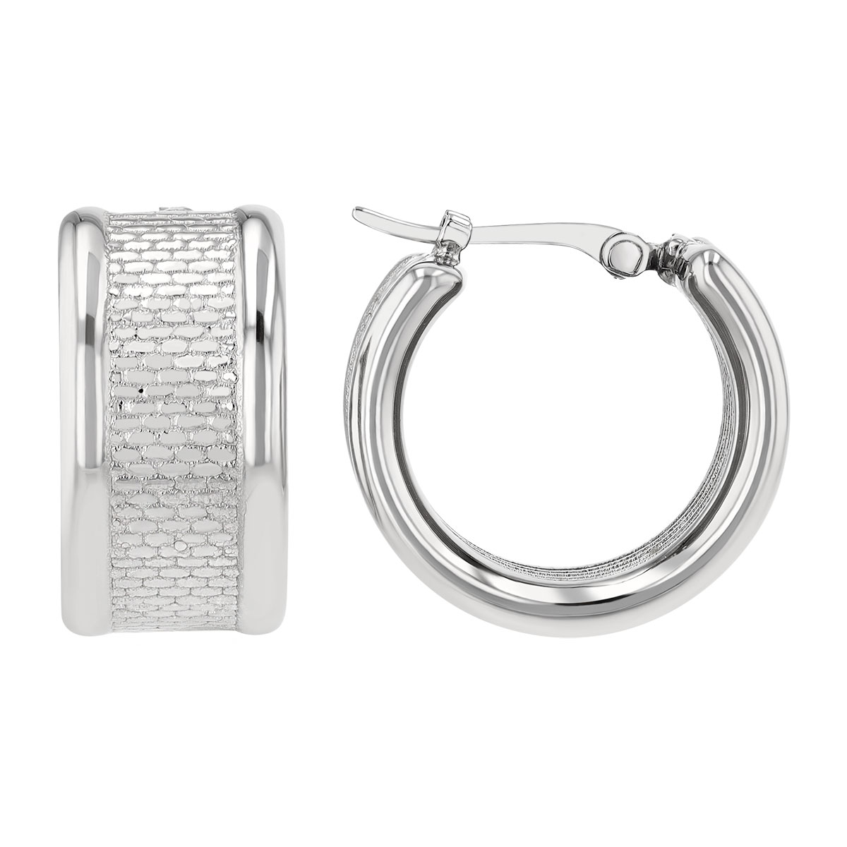 Sterling Silver Brick Pattern Hoop Earrings, 15 mm