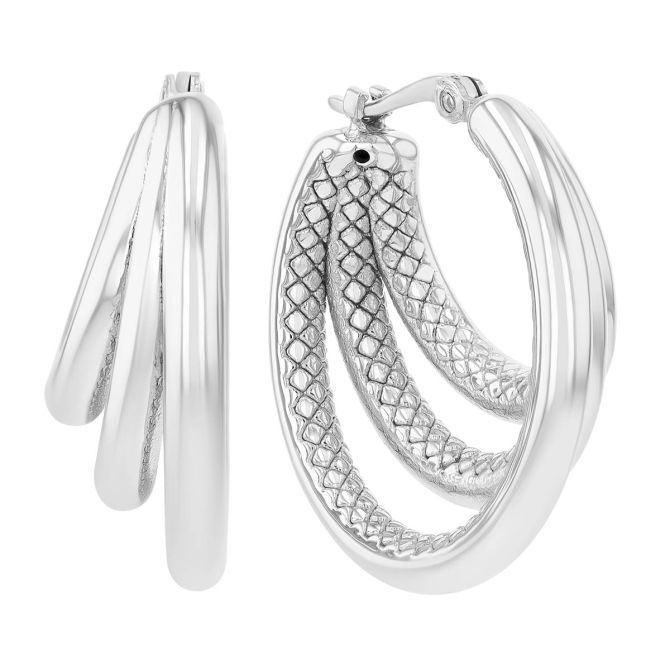 Sterling Silver Triple Tiered Hoop Earrings