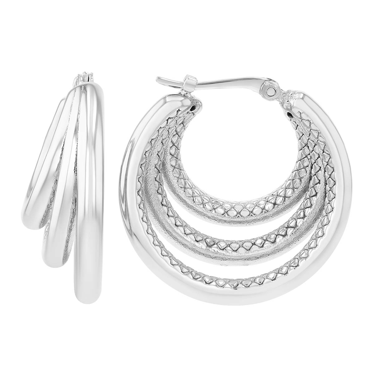 Sterling Silver Triple Tiered Hoop Earrings