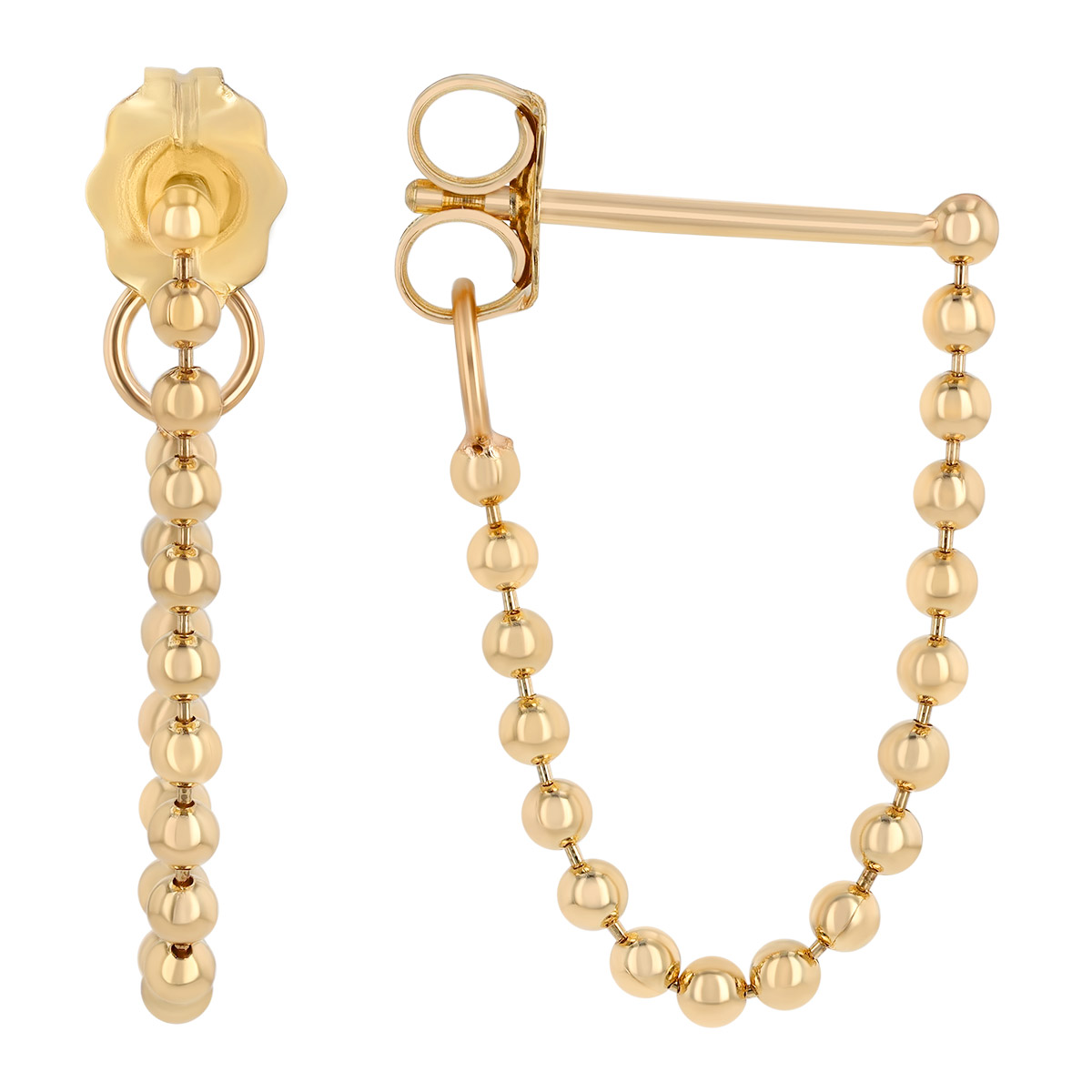Zoe Chicco Yellow Gold Ball Chain Front-to-Back Earrings