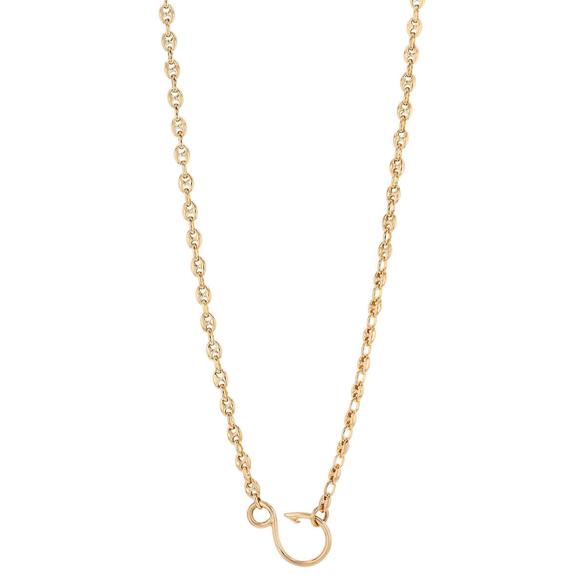 Zoe Chicco Yellow Gold Fish Hook & Puff Mariner Link Chain Necklace