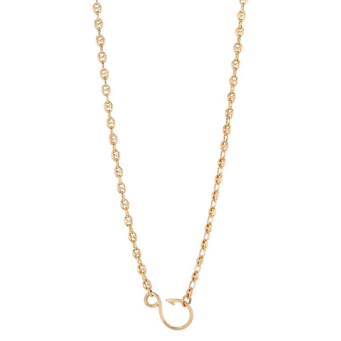 Zoe Chicco Yellow Gold Fish Hook & Puff Mariner Link Chain Necklace