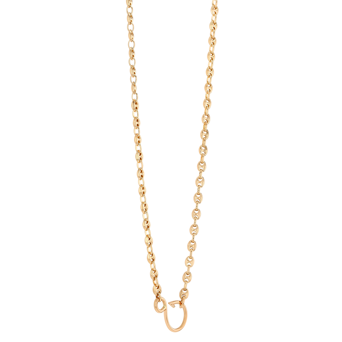 Zoe Chicco Yellow Gold Fish Hook & Puff Mariner Link Chain Necklace