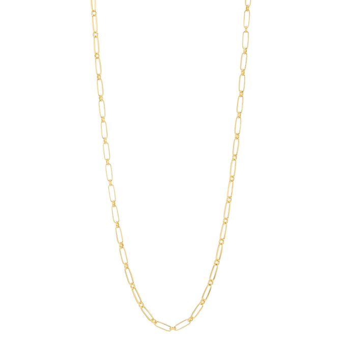 Yellow Gold Paperclip  &Rounded Link Chain Necklace, 18"