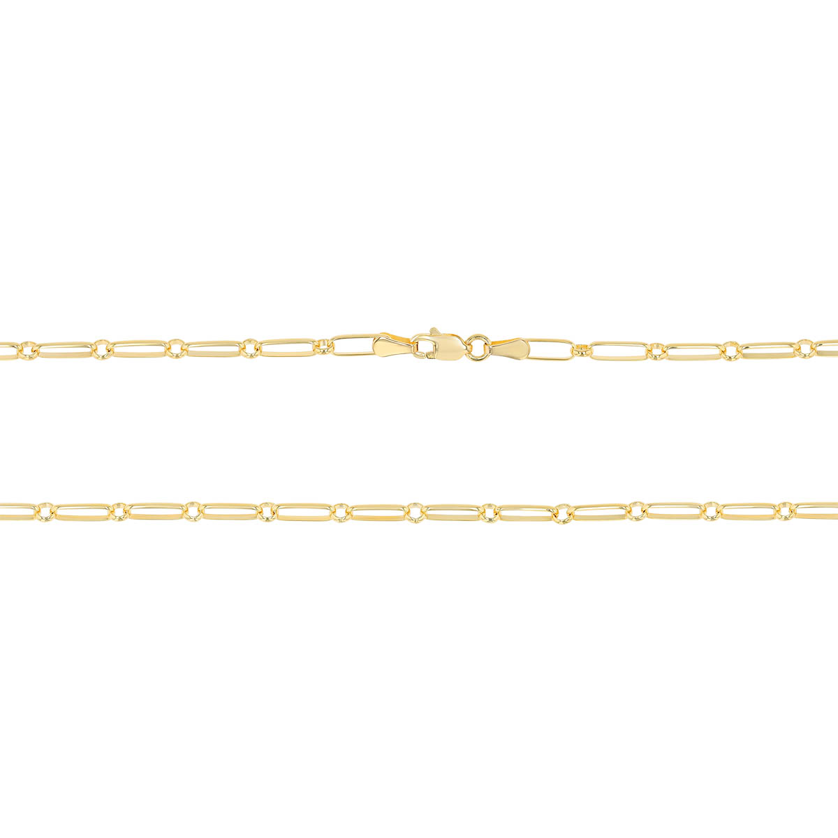 Yellow Gold Paperclip & Rounded Link Chain Necklace, 18