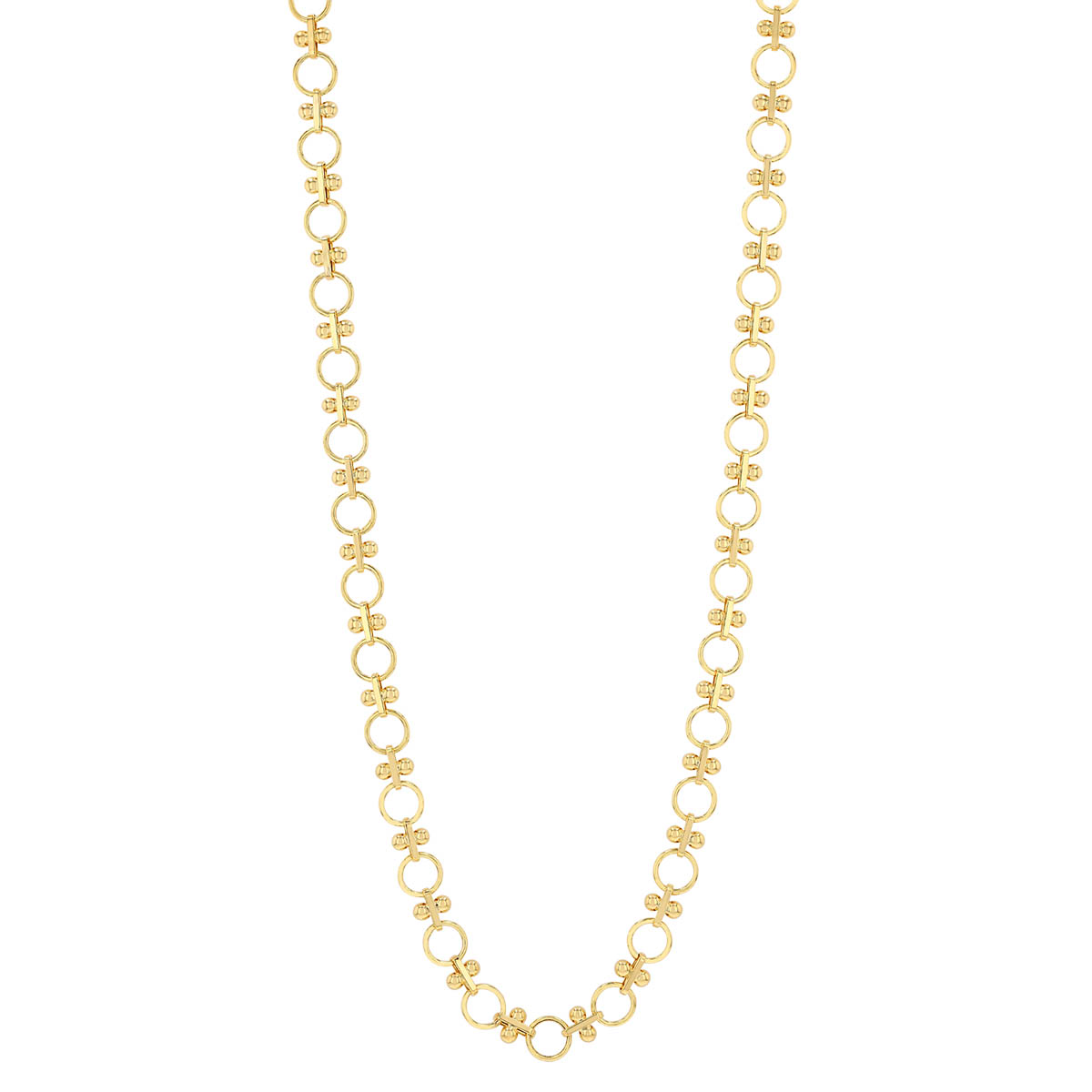 Yellow Gold Round Link & Bar Ball Chain Necklace, 18.5