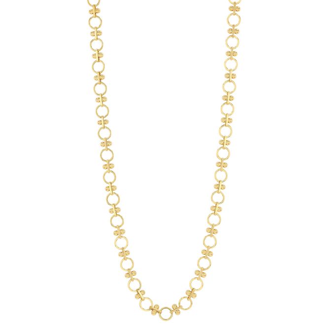 Yellow Gold Round Link & Bar Ball Chain Necklace, 18.5"