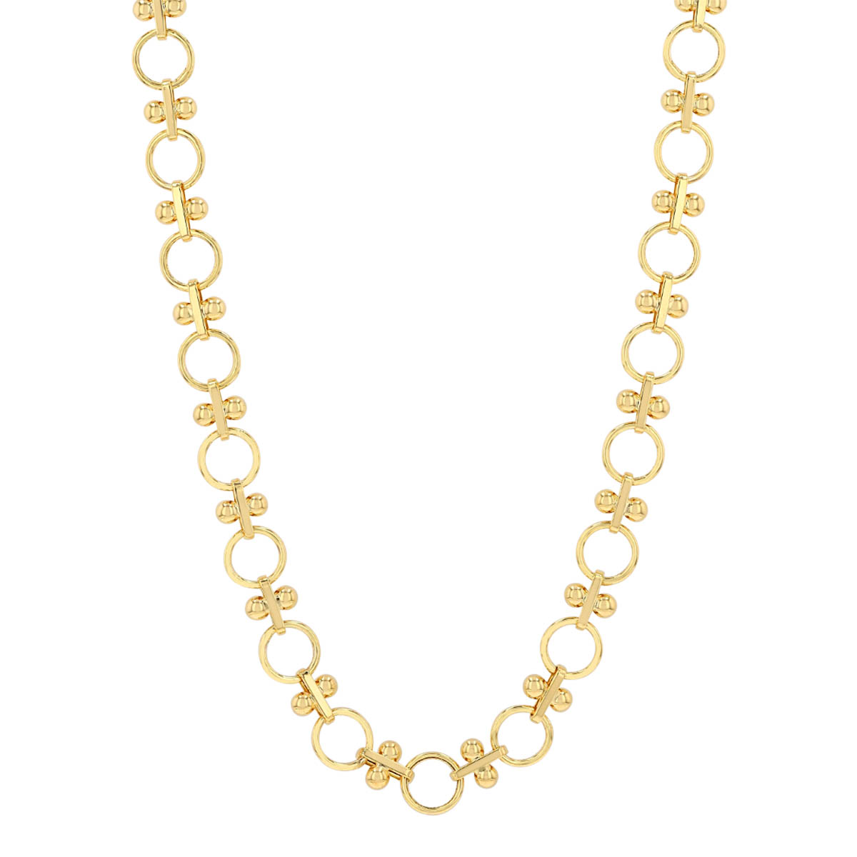 Yellow Gold Round Link & Bar Ball Chain Necklace, 18.5