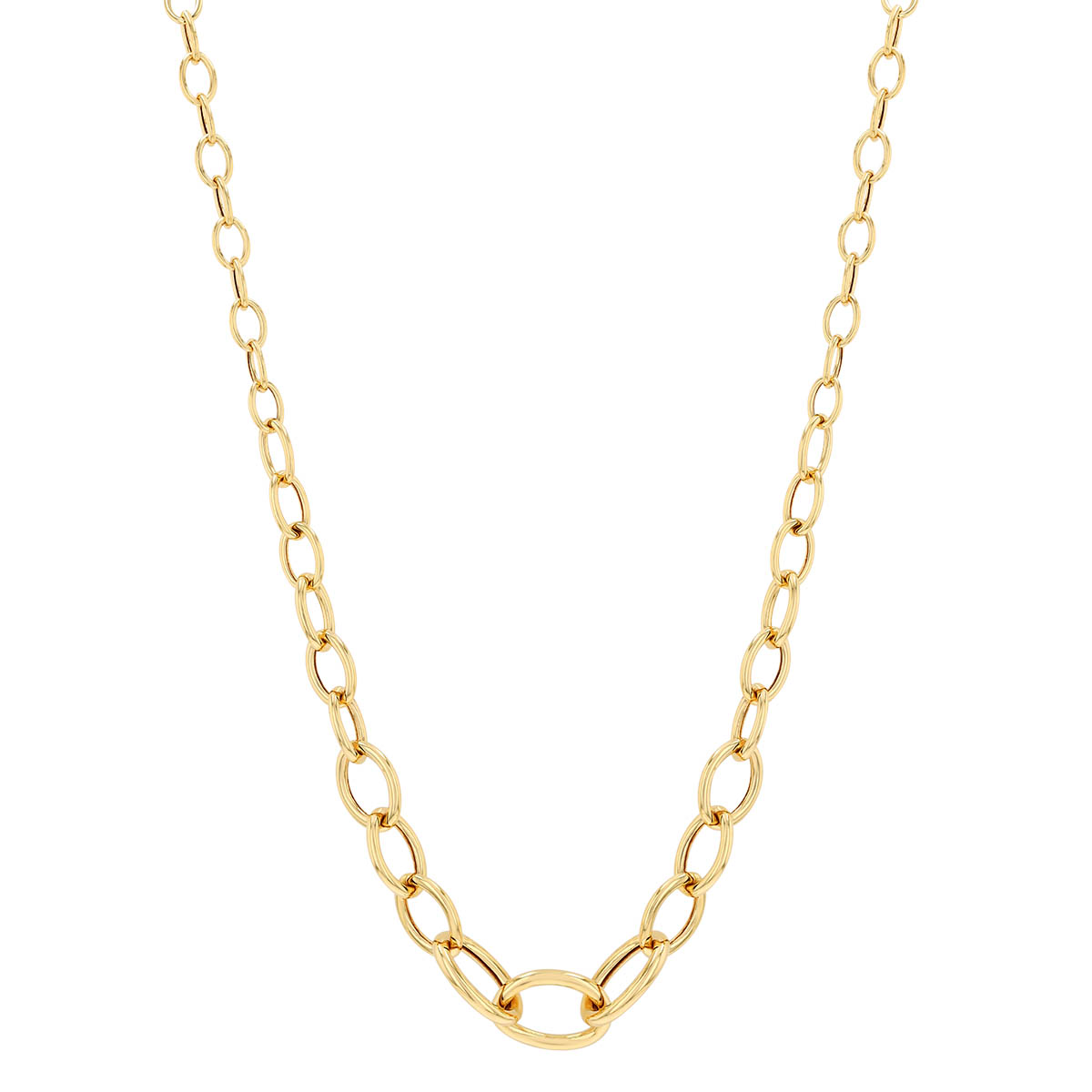 Yellow Gold Graduated Oval Link Chain Necklace, 18
