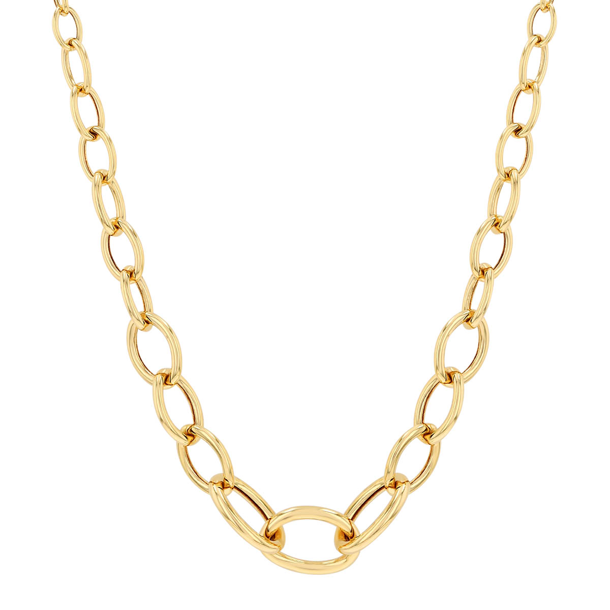 Yellow Gold Graduated Oval Link Chain Necklace, 18