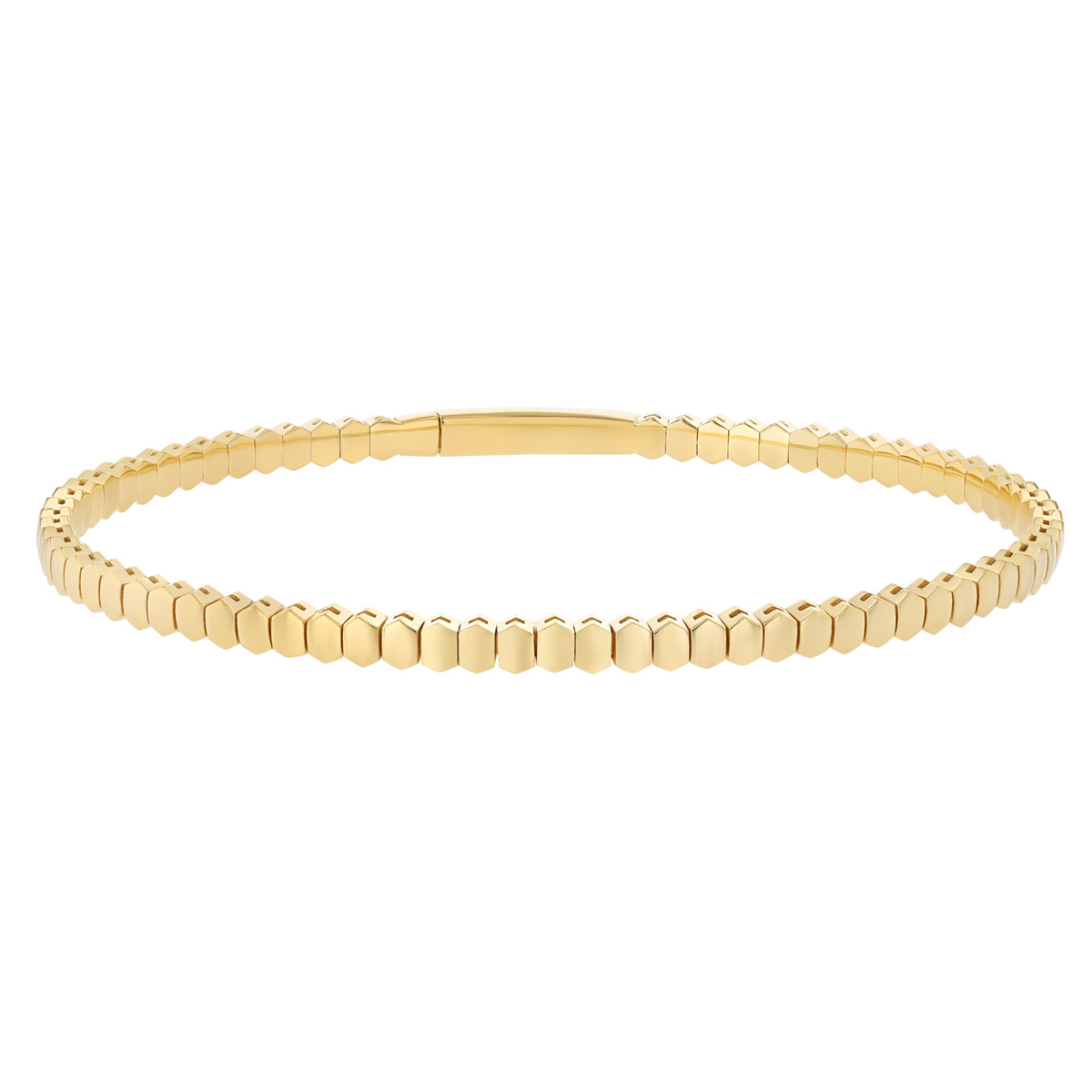 Yellow Gold Hexagon Pattern Bangle Bracelet, 7