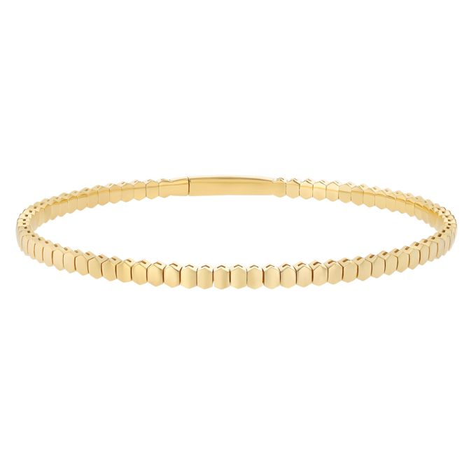 Yellow Gold Hexagon Pattern Bangle Bracelet, 7"