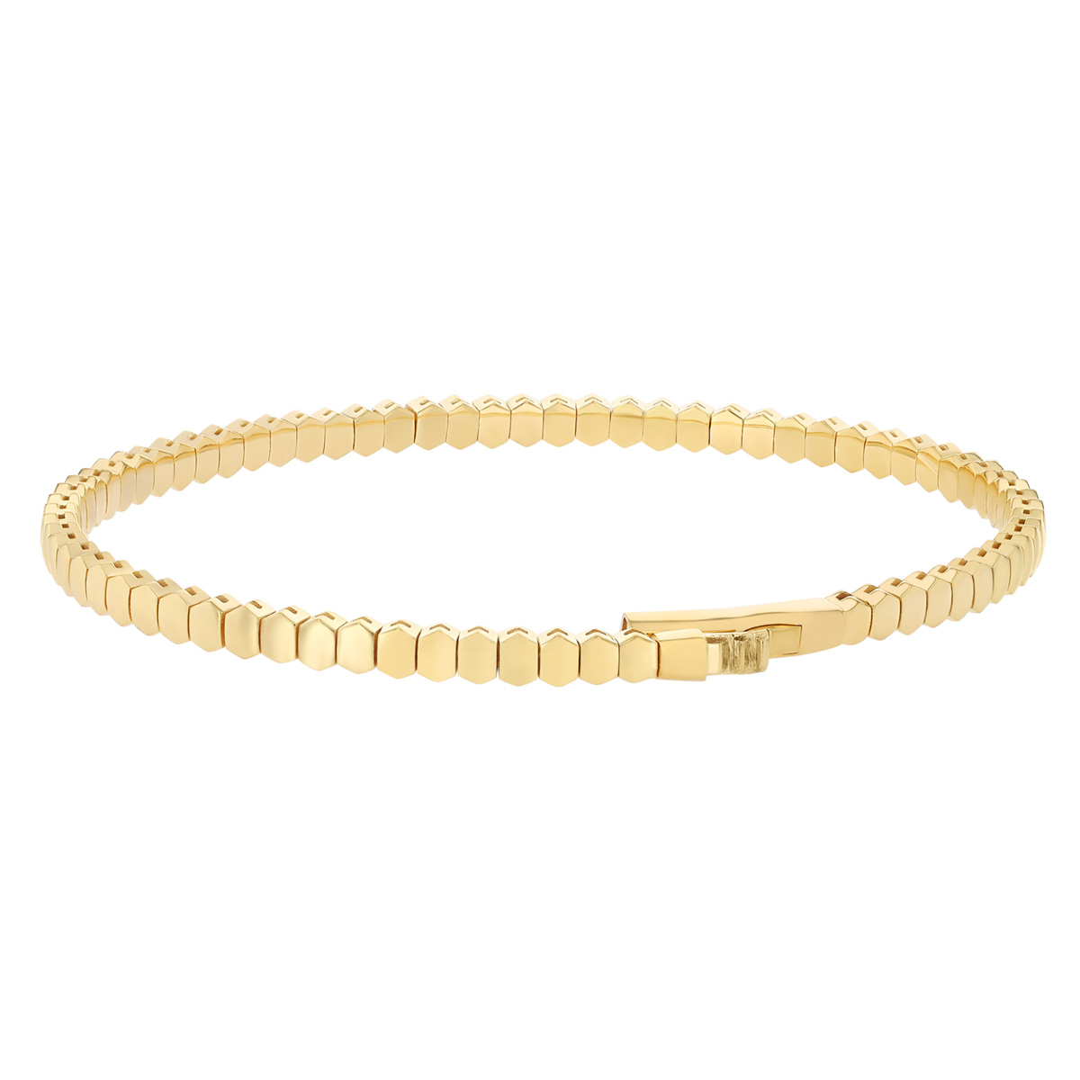 Yellow Gold Hexagon Pattern Bangle Bracelet, 7