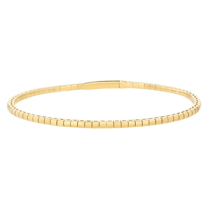 Yellow Gold Rounded Square Pattern Bangle Bracelet, 7"