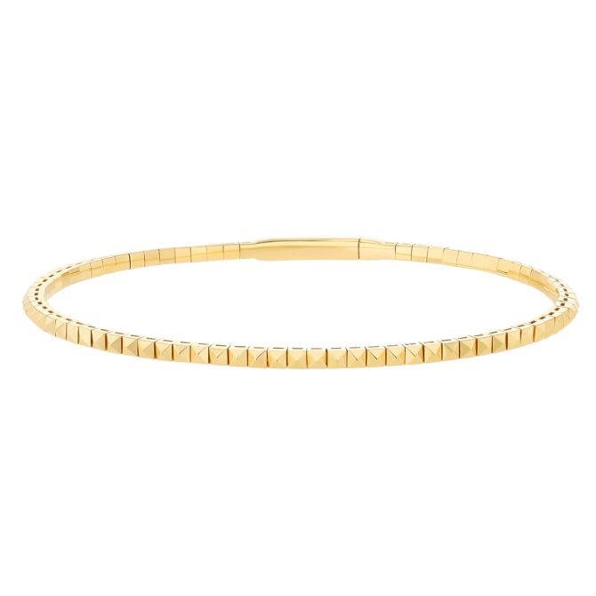 Yellow Gold Pyramid Pattern Bangle Bracelet, 7"