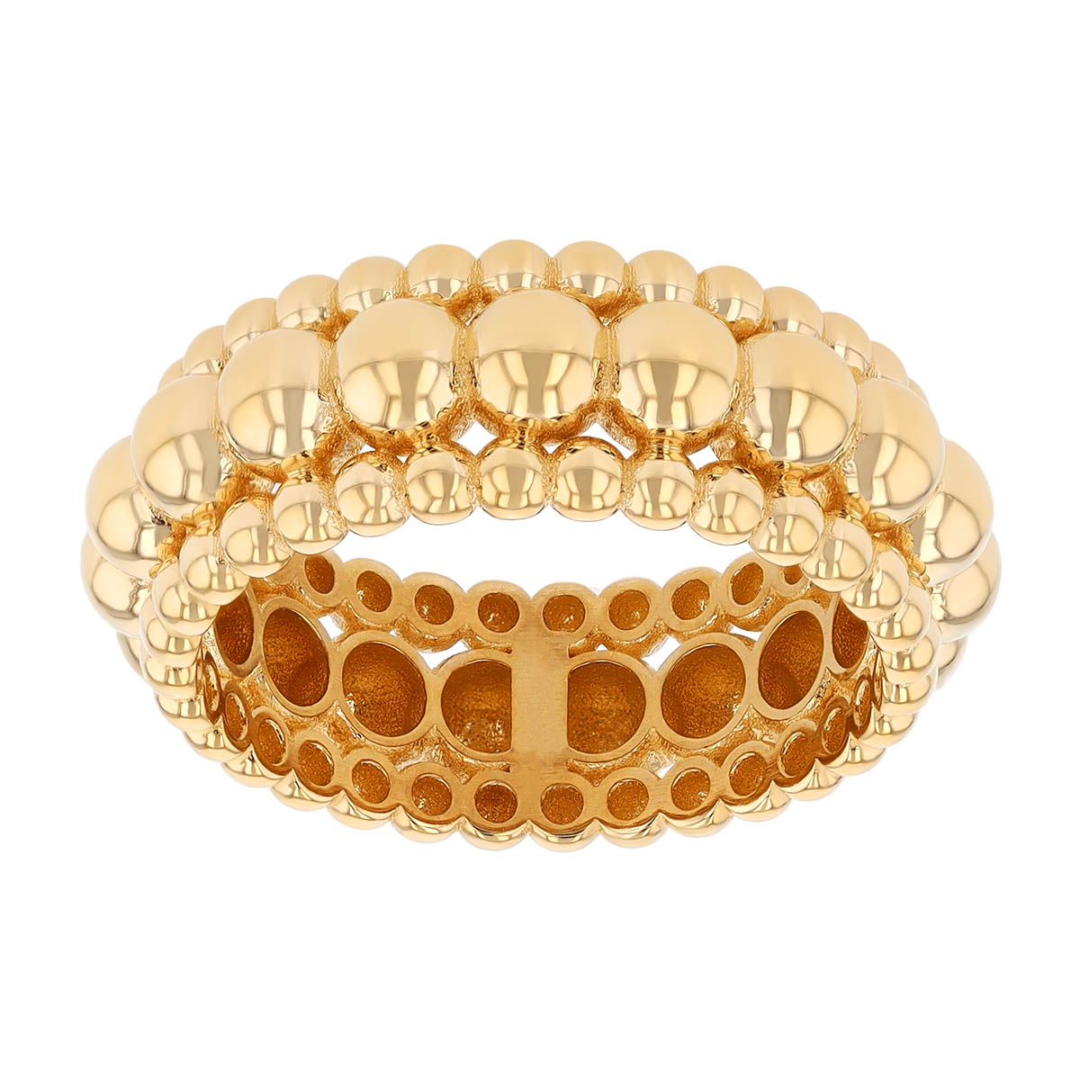 Yellow Gold 3 Row Beaded Ring