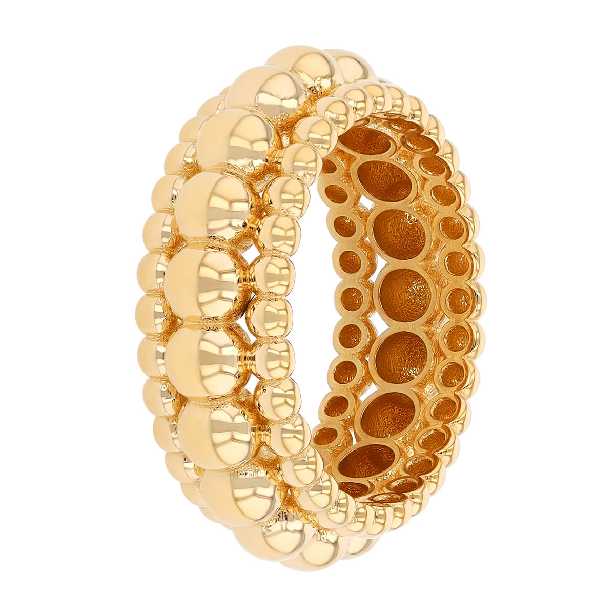 Yellow Gold 3 Row Beaded Ring