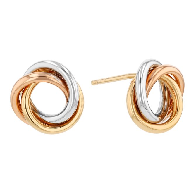 Tri Tone Love Knot Stud Earrings