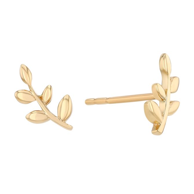 Dainty Yellow Gold Leaf Stud Earrings