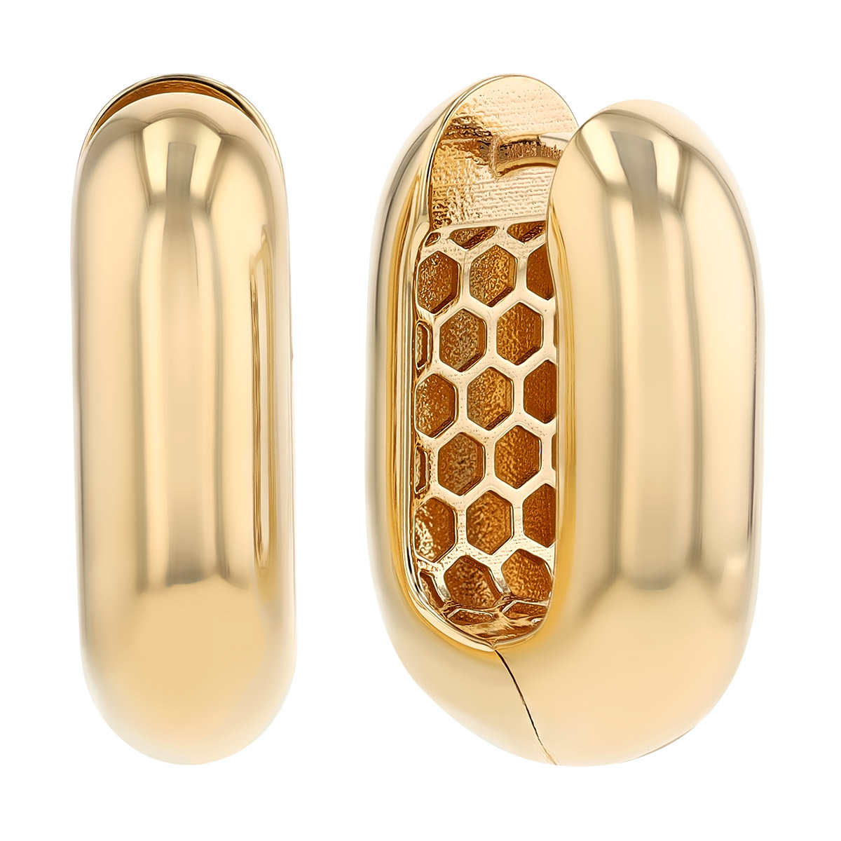 Yellow Gold Rounded Oval Hoop Earrings